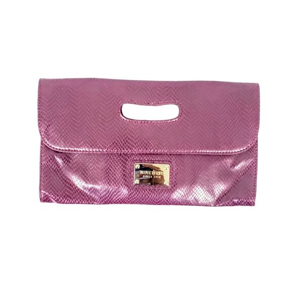 Nine West Handbags - Nine West Purple SnakeskinFaux Leather Wrislet Clutch Bag